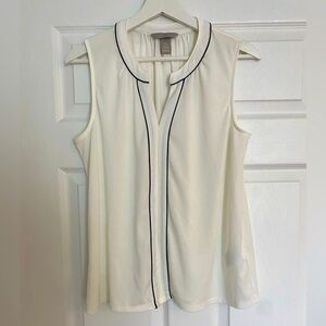 💰3 FOR 30 * H&M Two-Tone Sleeveless Top V-Neck White With Black Piping, M